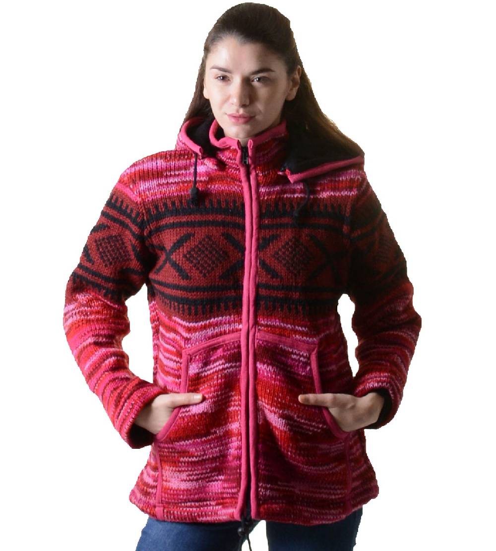 Kunst Und Magie Hippie Goa Nepal Strickjacke Poncho Woll-Pullover in Pink mit abnehmbarer Zipfelkapuze Sonderangebote