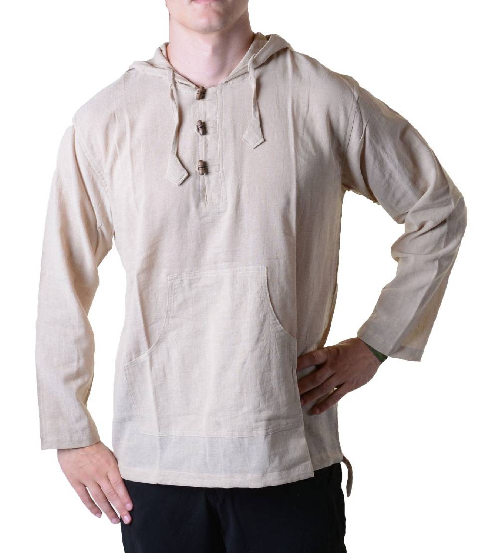 Kunst Und Magie Nepal Fischerhemd Kurtha Einfarbig Hemd Poncho Mittelalter mit Zipfelkapuze Riesige Ersparnisse