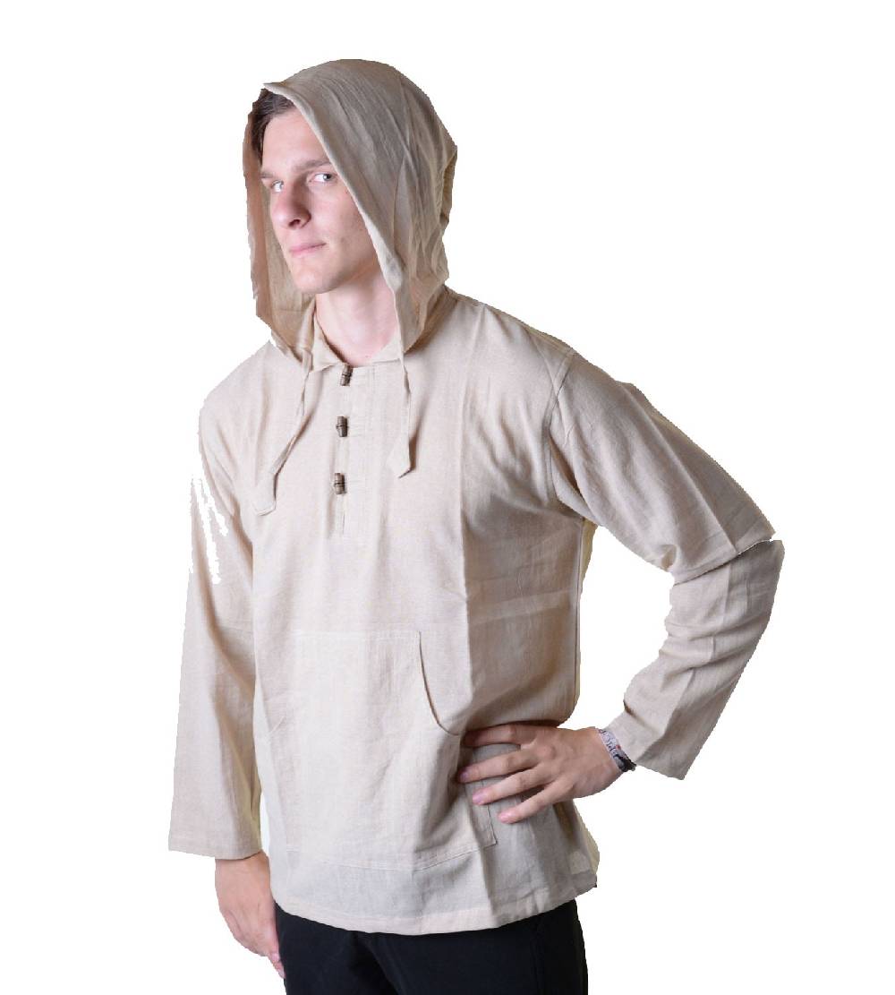 Kunst Und Magie Nepal Fischerhemd Kurtha Einfarbig Hemd Poncho Mittelalter mit Zipfelkapuze Riesige Ersparnisse