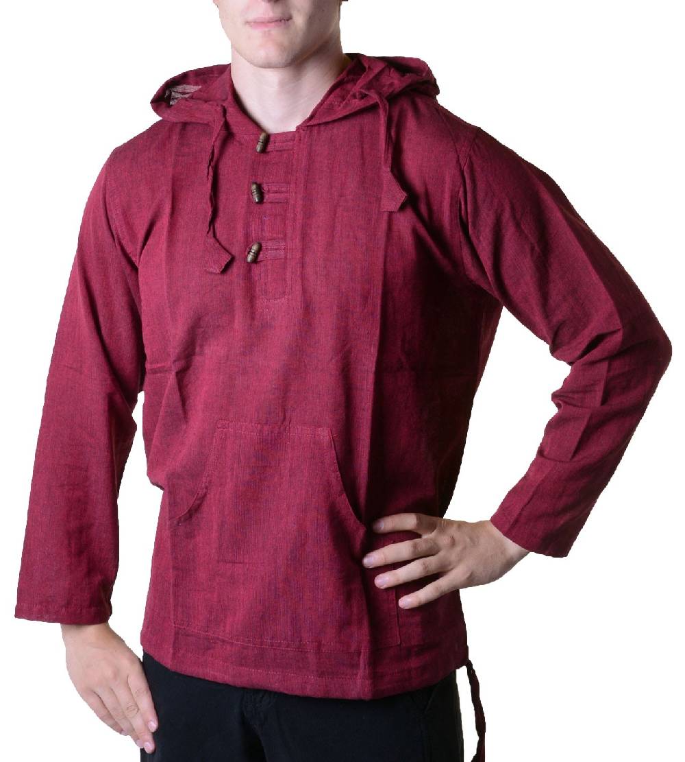 Kunst Und Magie Nepal Fischerhemd Kurtha Einfarbig Hemd Poncho Mittelalter mit Zipfelkapuze Riesige Ersparnisse