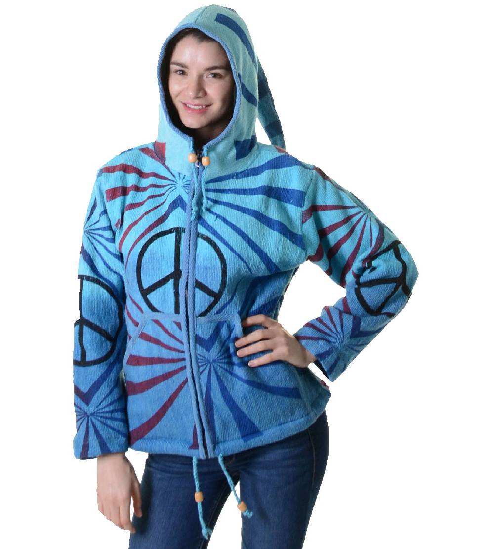 Kunst Und Magie Damen Goa Om Batik Strickjacke Jacke Zipfelkapuze Hippie Peace mehrfarbig Super Sparpreis