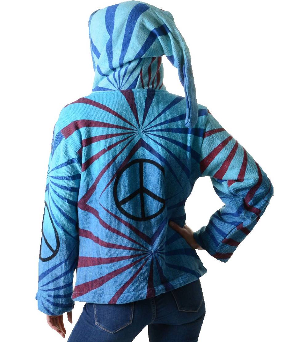 Kunst Und Magie Damen Goa Om Batik Strickjacke Jacke Zipfelkapuze Hippie Peace mehrfarbig Super Sparpreis