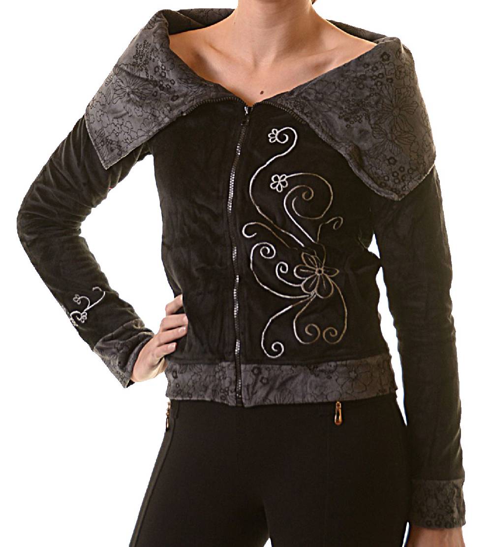 Kunst Und Magie Boho Ethno Jacke mit Rollkragen aus Samt Wochenangebot
