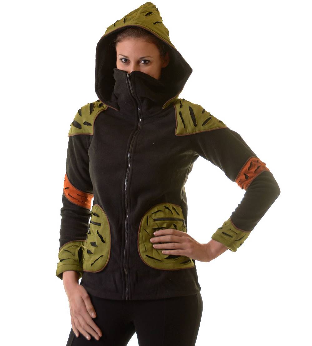 Kunst Und Magie Elfenhafte Fleece Jacke mit Cutwork Patches Goa Psy Hippie Fraggle Neueste Stile