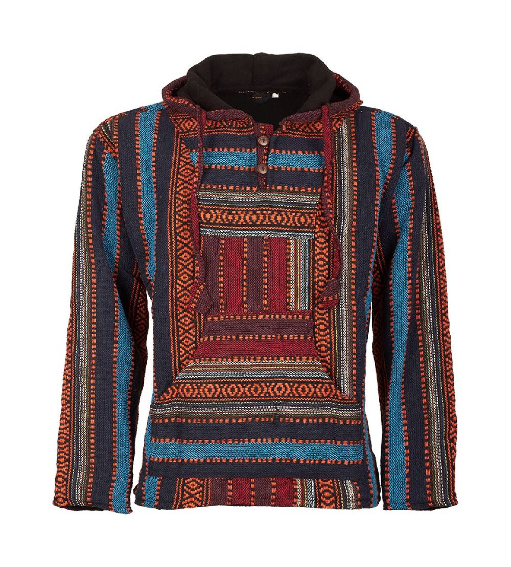 Kunst Und Magie Kunst und Magie Nepal Baja Jerga Sweatshirt Poncho mit Fleecefutter Kapuze Clearance-Verkauf