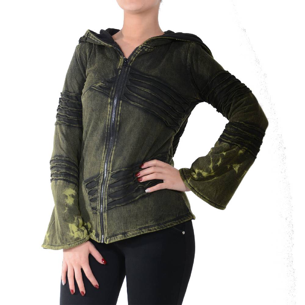 Kunst Und Magie Kunst und Magie Damen Goa Hippie Jacke mit Zipfelkapuze Stonewashed Fleecefutter im Angebot