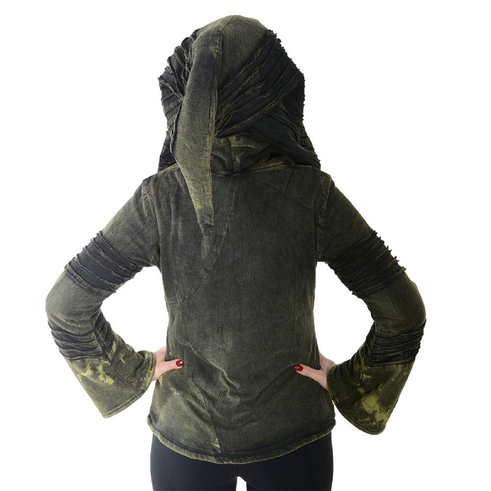Kunst Und Magie Kunst und Magie Damen Goa Hippie Jacke mit Zipfelkapuze Stonewashed Fleecefutter im Angebot