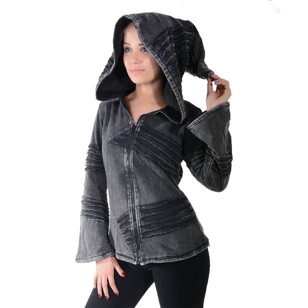 Kunst Und Magie Kunst und Magie Damen Goa Hippie Jacke mit Zipfelkapuze Stonewashed Fleecefutter im Angebot