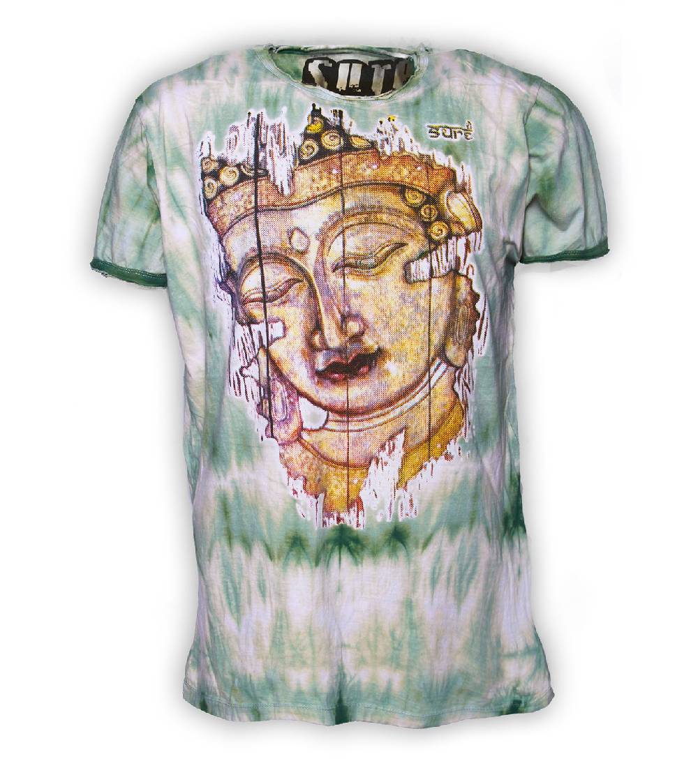 Kunst Und Magie Buntes Sure 70er Retro T-Shirt Buddha im Hippie Batik Look Fabrikverkauf