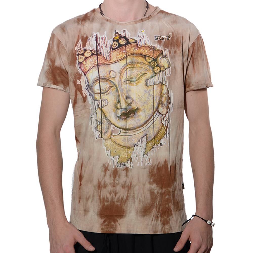 Kunst Und Magie Buntes Sure 70er Retro T-Shirt Buddha im Hippie Batik Look Fabrikverkauf