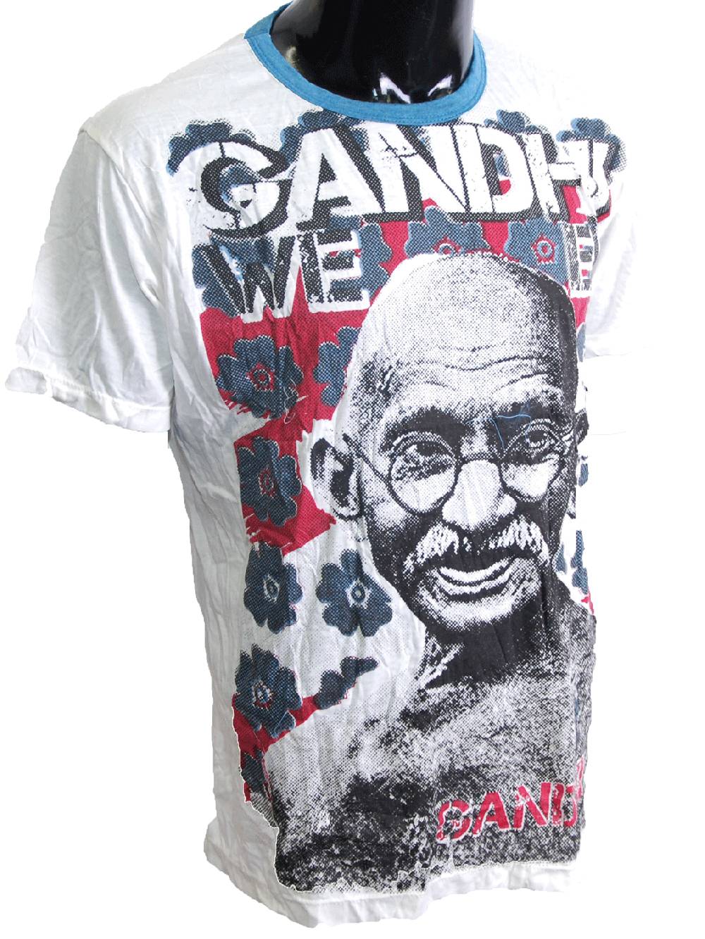 Kunst Und Magie 70er Retro Sure Tattoo T-Shirt Indisch Mahatma Gandhi im Crinkle Look Fabrikpreis