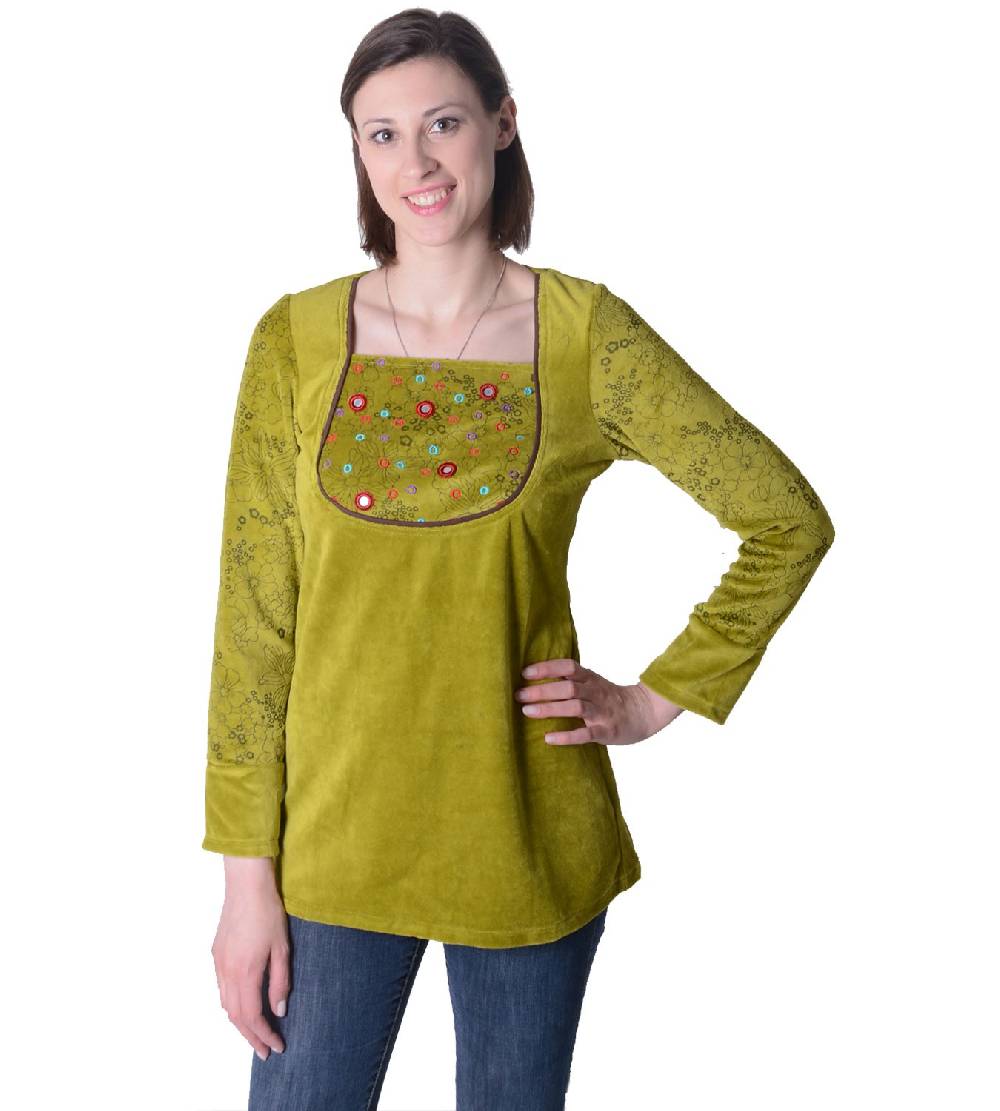 Kunst Und Magie Goa Hippie Samt Oberteil in außergewöhnlichem Design Boho Saisonschlussverkauf
