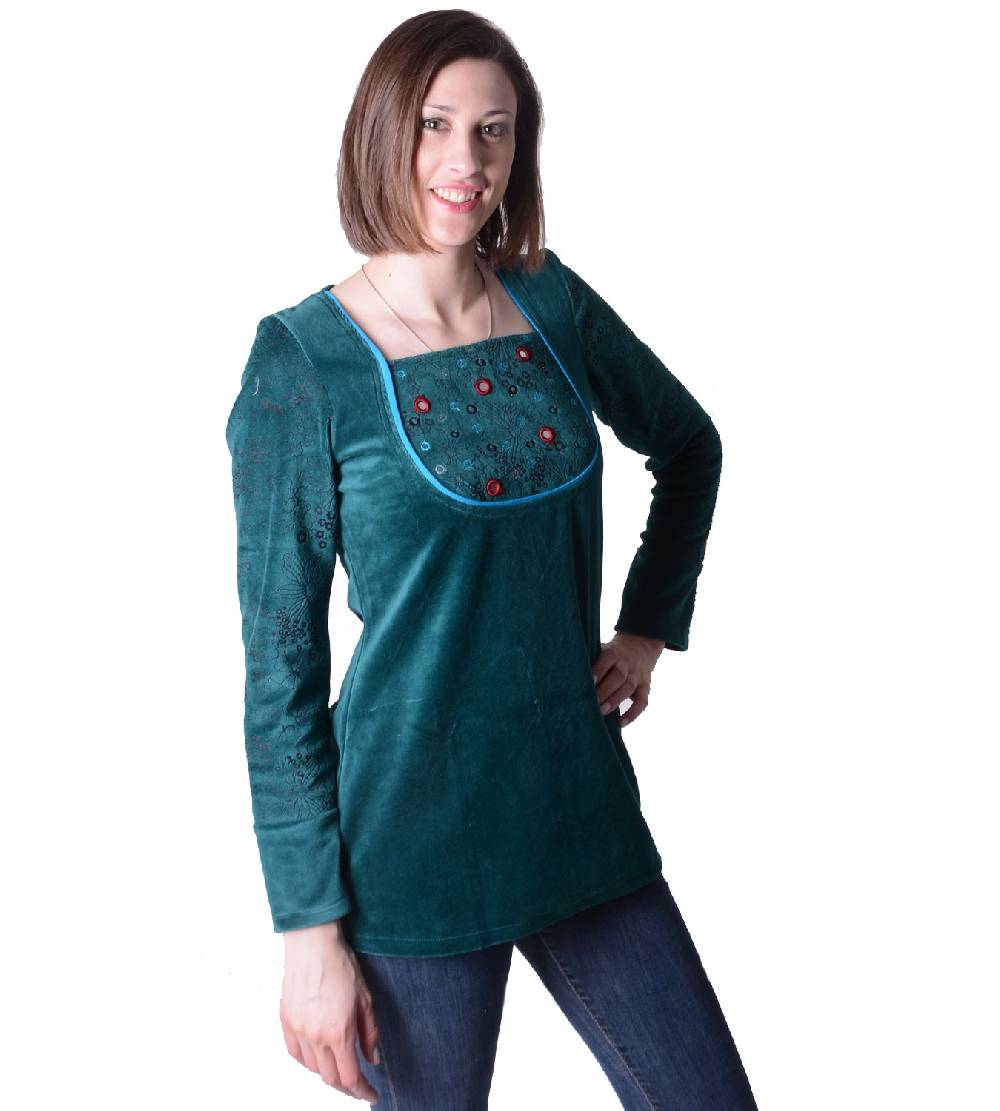 Kunst Und Magie Goa Hippie Samt Oberteil in außergewöhnlichem Design Boho Saisonschlussverkauf