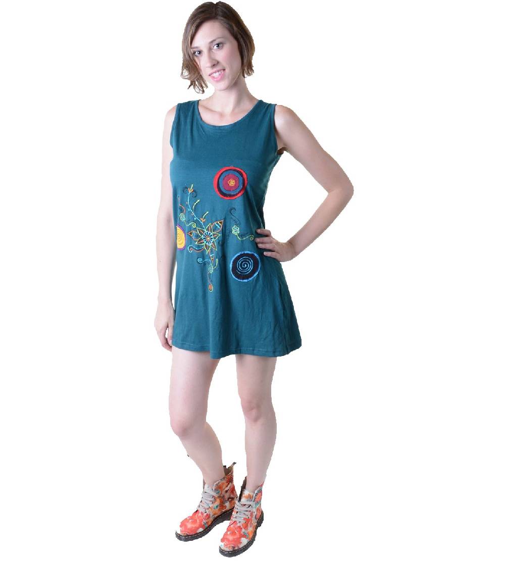 Kunst Und Magie Minikleid Longshirt Tunika Hippie Goa Sommerkleid bestickt Valentinstagsangebot
