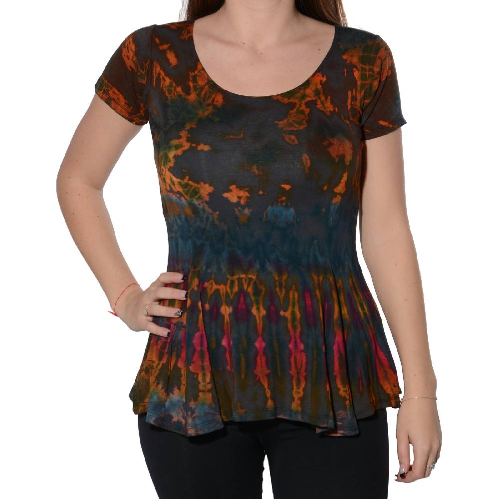 Kunst Und Magie Kunst und Magie Damen Buntes Tie Dye Batik T-Shirt mit Volant JETZT KAUFEN