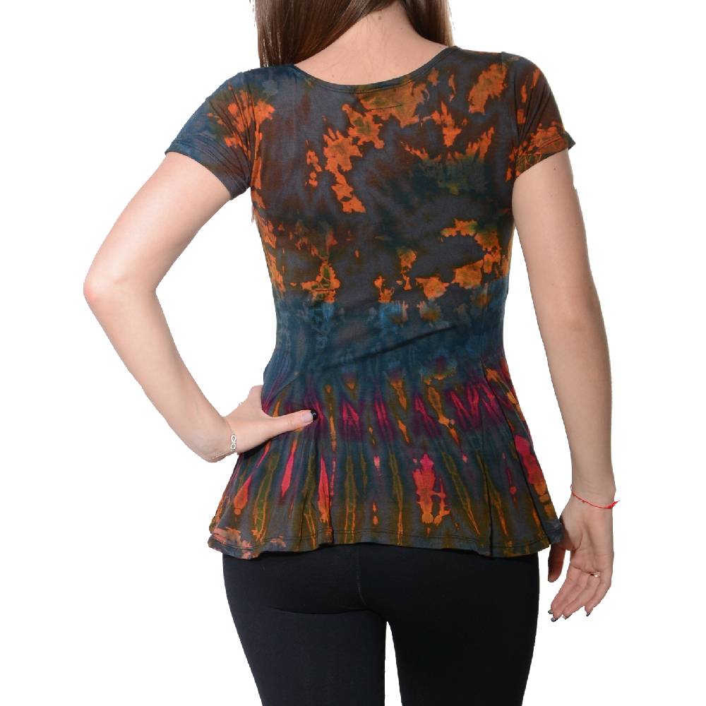 Kunst Und Magie Kunst und Magie Damen Buntes Tie Dye Batik T-Shirt mit Volant JETZT KAUFEN