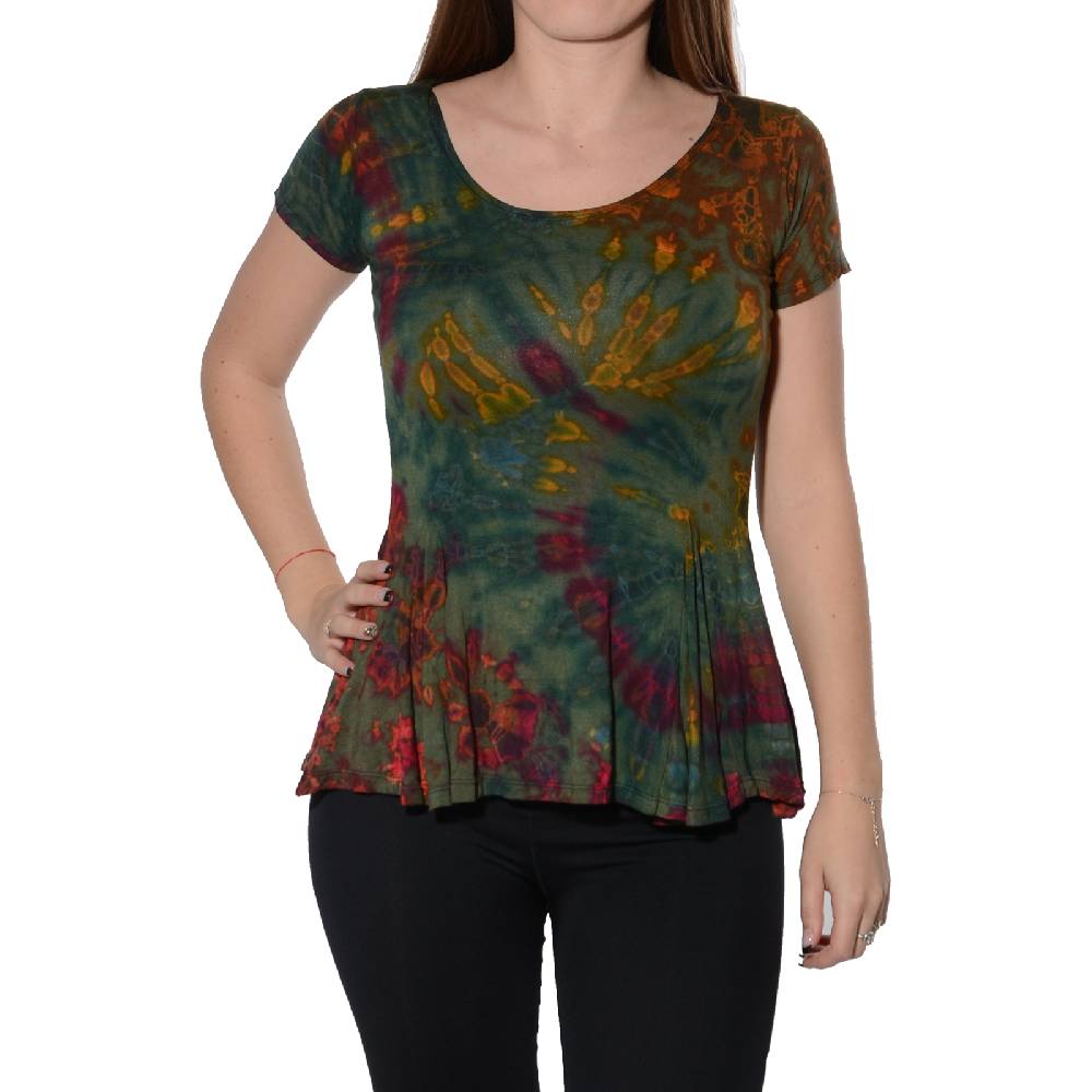 Kunst Und Magie Kunst und Magie Damen Buntes Tie Dye Batik T-Shirt mit Volant JETZT KAUFEN