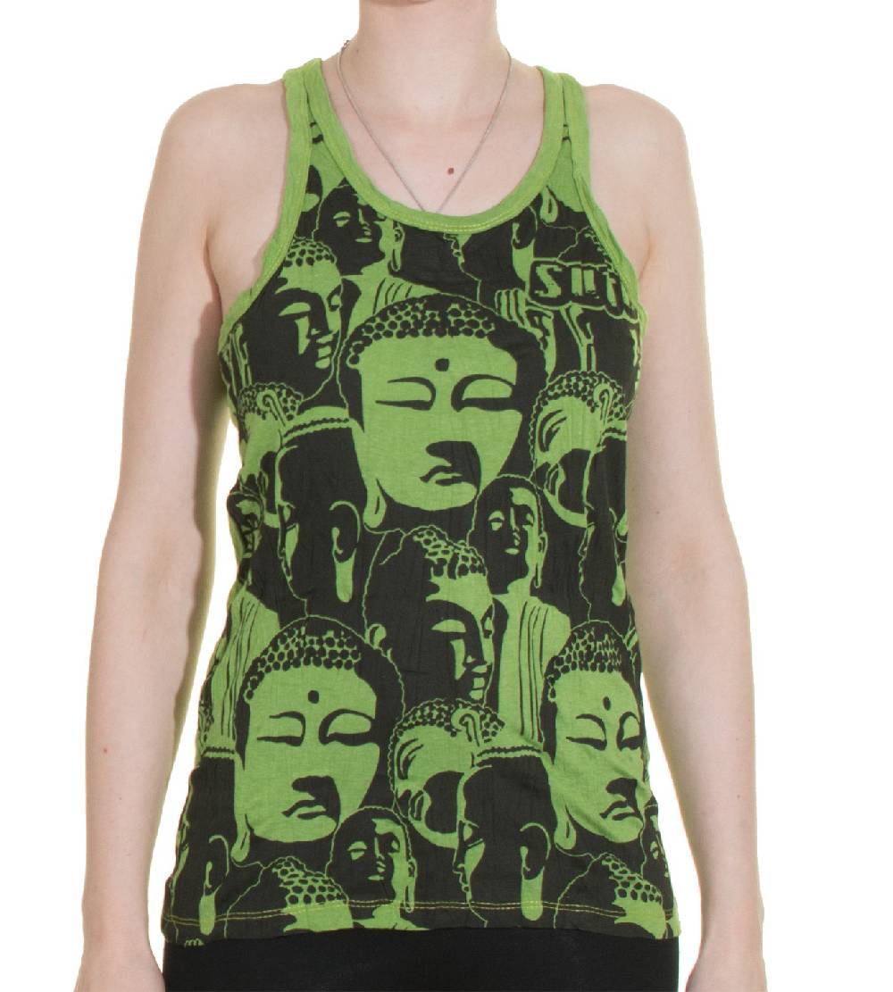 Kunst Und Magie 70er Retro Top Sure Buddha Köpfe Psy Goa T-Shirt in knalligen Farben Zeitbegrenzte Promotion