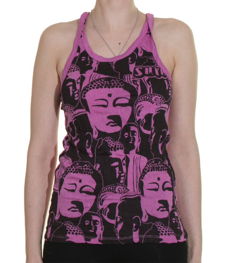 Kunst Und Magie 70er Retro Top Sure Buddha Köpfe Psy Goa T-Shirt in knalligen Farben Zeitbegrenzte Promotion