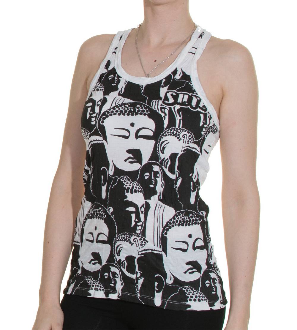 Kunst Und Magie 70er Retro Top Sure Buddha Köpfe Psy Goa T-Shirt in knalligen Farben Zeitbegrenzte Promotion