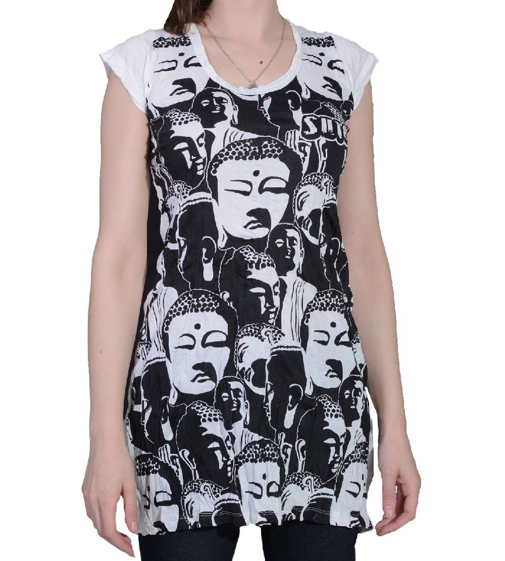 Kunst Und Magie 70er Retro Longshirt Minikleid Sure Psy Goa T-Shirt mit Buddha Köpfen Bis zu 50% Rabatt
