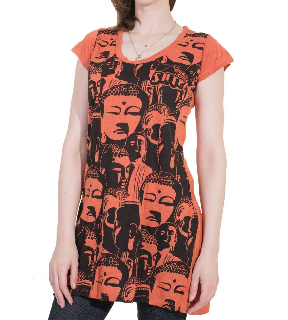 Kunst Und Magie 70er Retro Longshirt Minikleid Sure Psy Goa T-Shirt mit Buddha Köpfen Bis zu 50% Rabatt