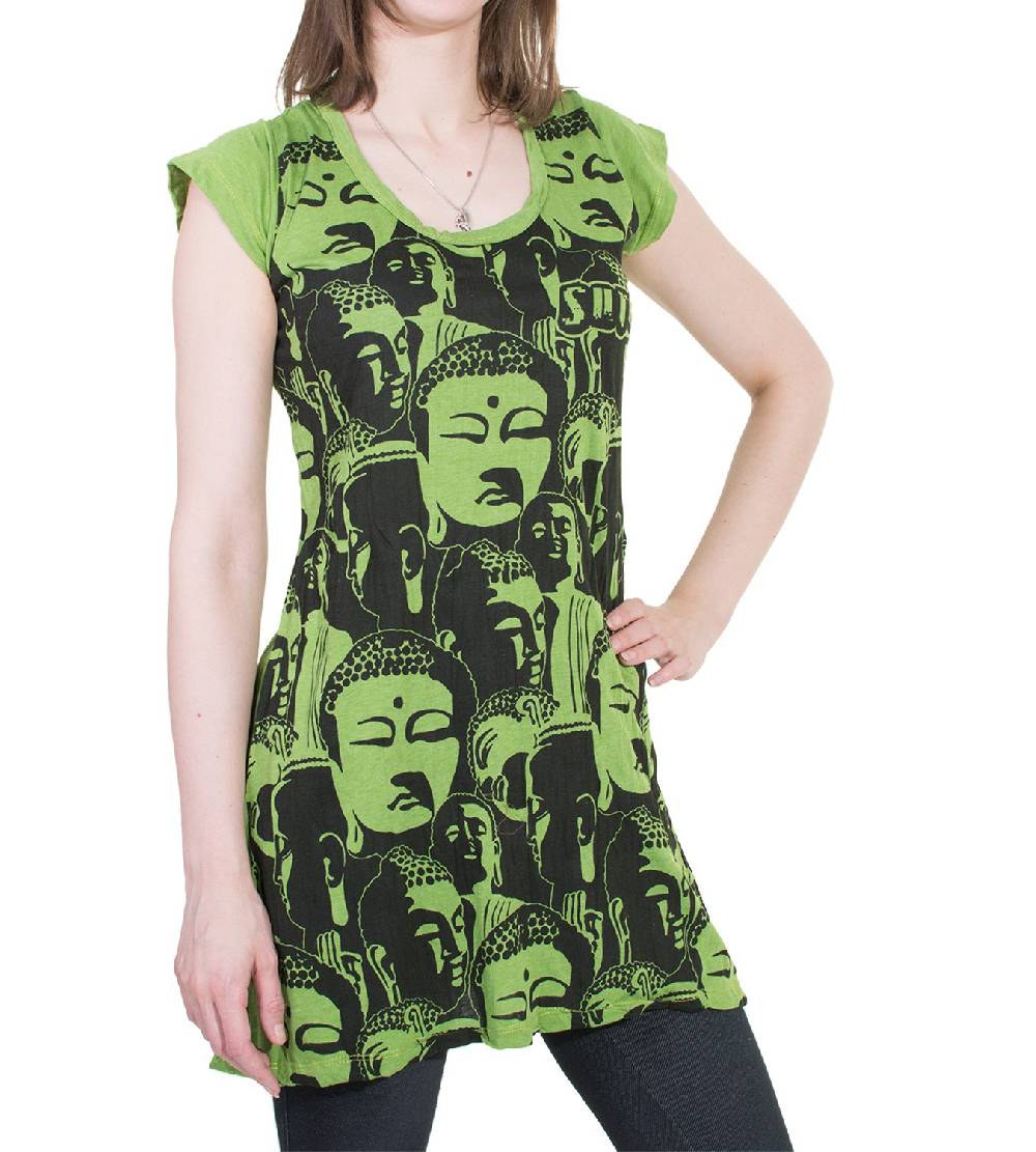 Kunst Und Magie 70er Retro Longshirt Minikleid Sure Psy Goa T-Shirt mit Buddha Köpfen Bis zu 50% Rabatt