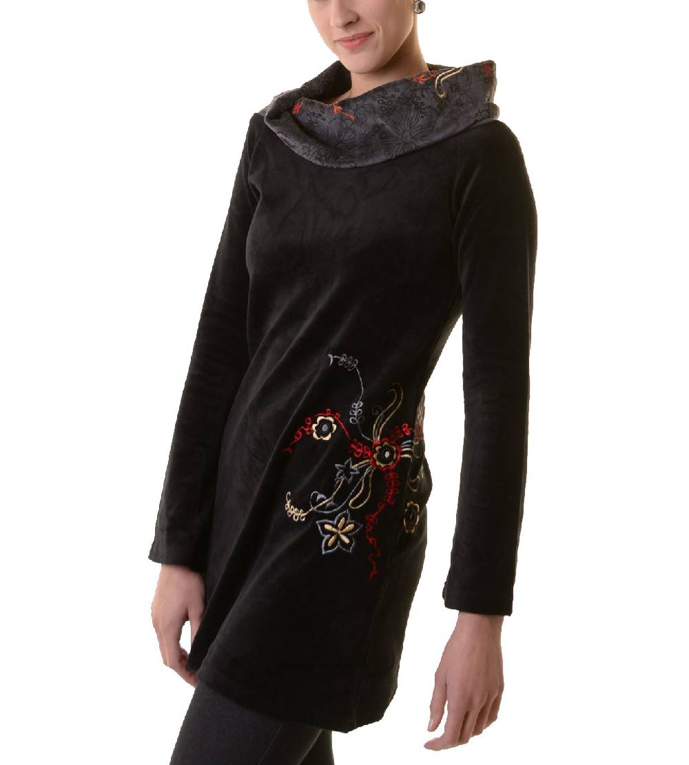 Kunst Und Magie Boho Tunika/Kleid mit Kragen aus Samt Fabrik Onlineshop