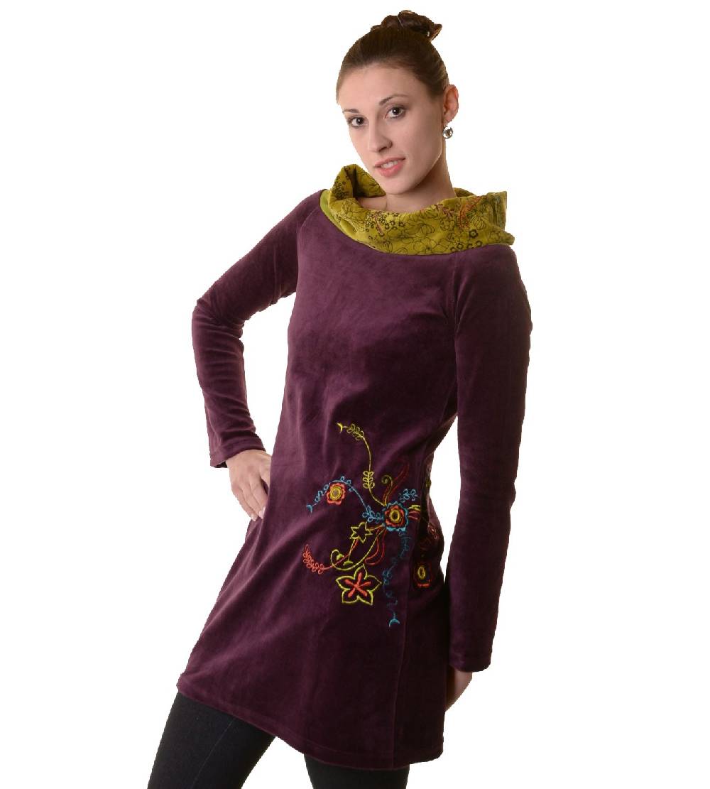 Kunst Und Magie Boho Tunika/Kleid mit Kragen aus Samt Fabrik Onlineshop