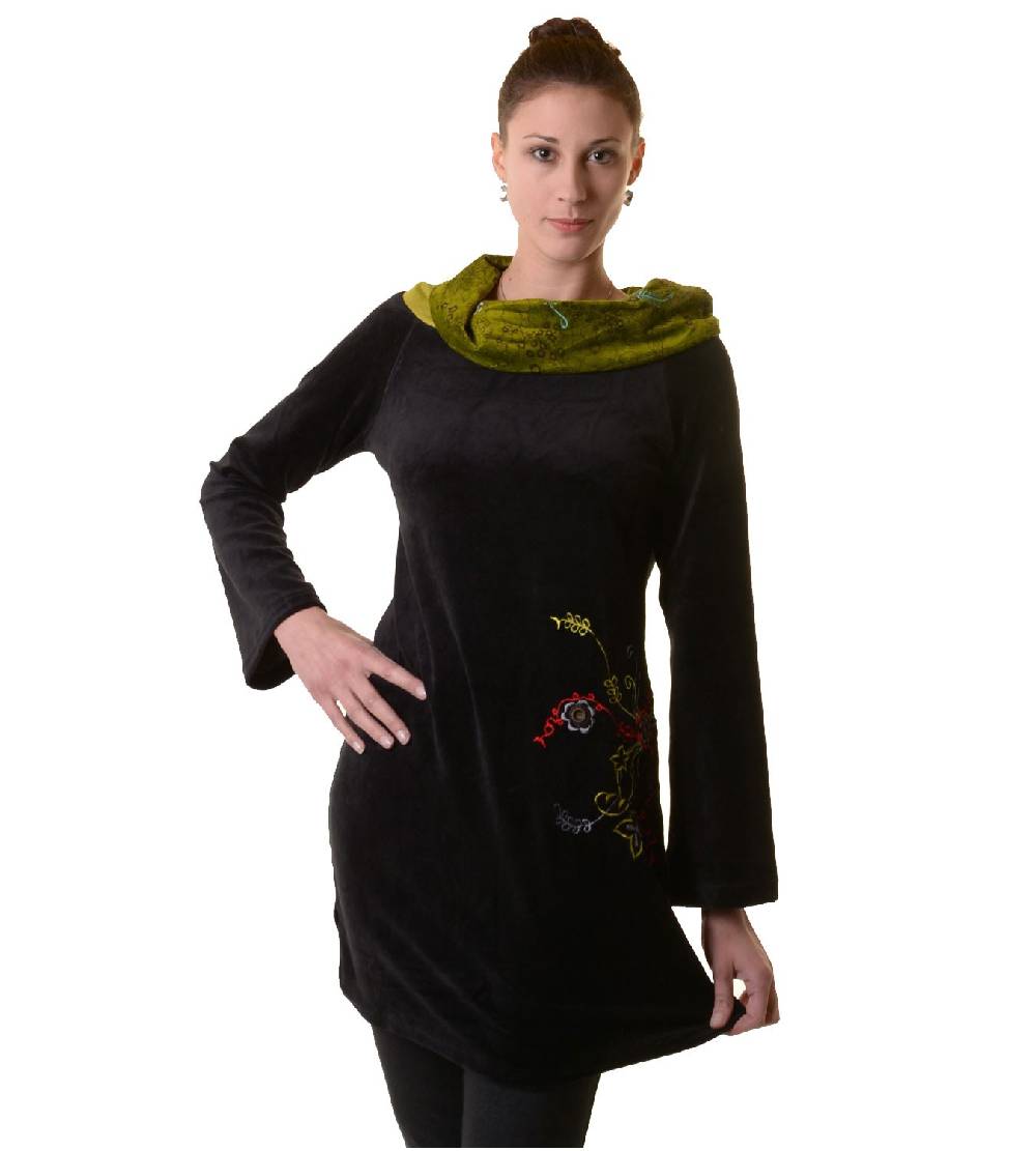 Kunst Und Magie Boho Tunika/Kleid mit Kragen aus Samt Fabrik Onlineshop