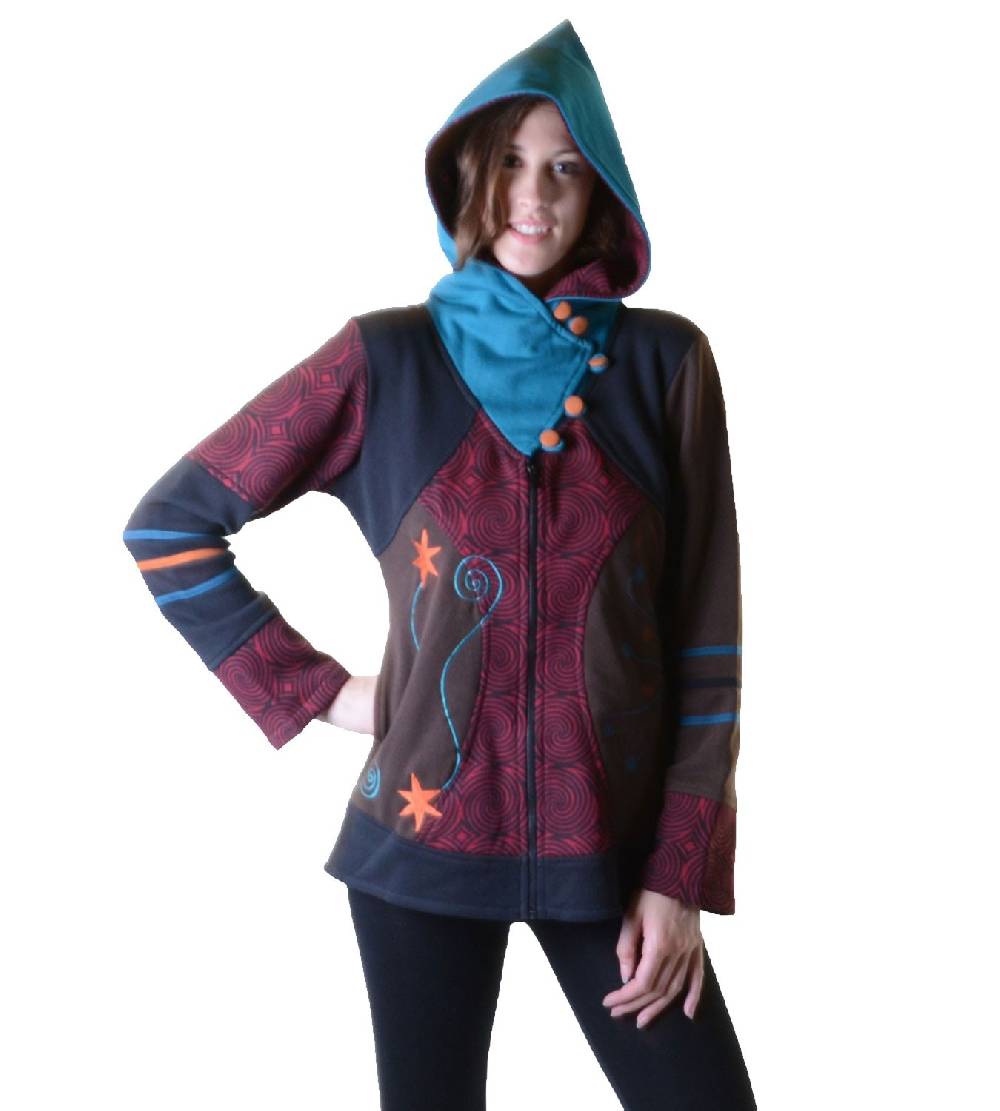 Kunst Und Magie Sweatjacke mit Zipfelkapuze Goa Elfe Psy Hippie Fraggle Rabatt