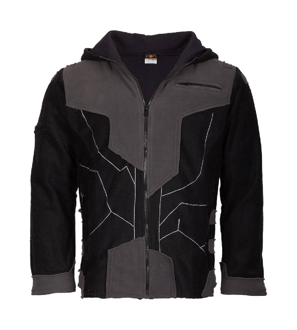 Kunst Und Magie Kunst und Magie Herren Goajacke Fleece Fleecejacke mit Futuristischen Patches Großer Ausverkauf