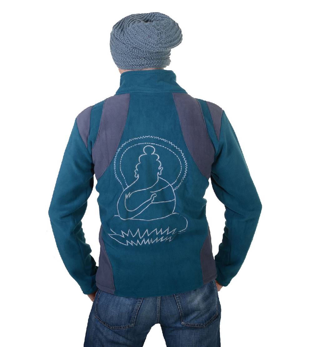 Kunst Und Magie Goa Herren Fleecejacke "Buddha" mit Aufwendiger Rückenstickerei Goa Psy Hippie Begrenztes Angebot