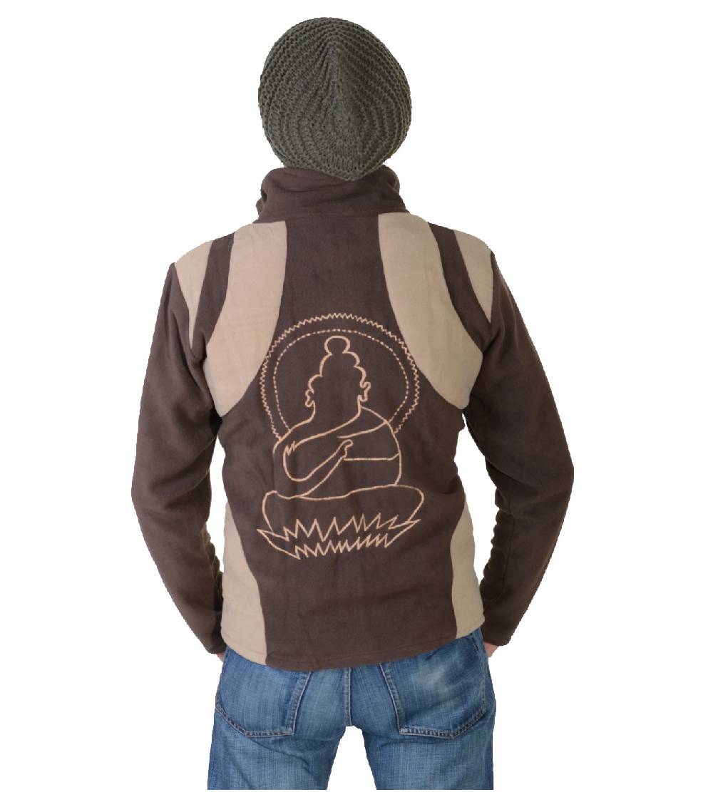 Kunst Und Magie Goa Herren Fleecejacke "Buddha" mit Aufwendiger Rückenstickerei Goa Psy Hippie Begrenztes Angebot