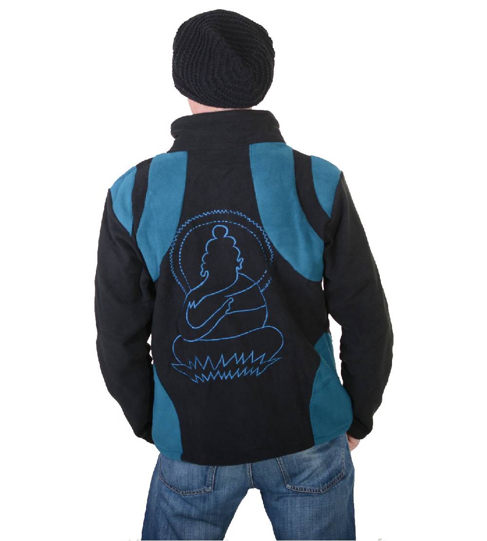 Kunst Und Magie Goa Herren Fleecejacke "Buddha" mit Aufwendiger Rückenstickerei Goa Psy Hippie Begrenztes Angebot