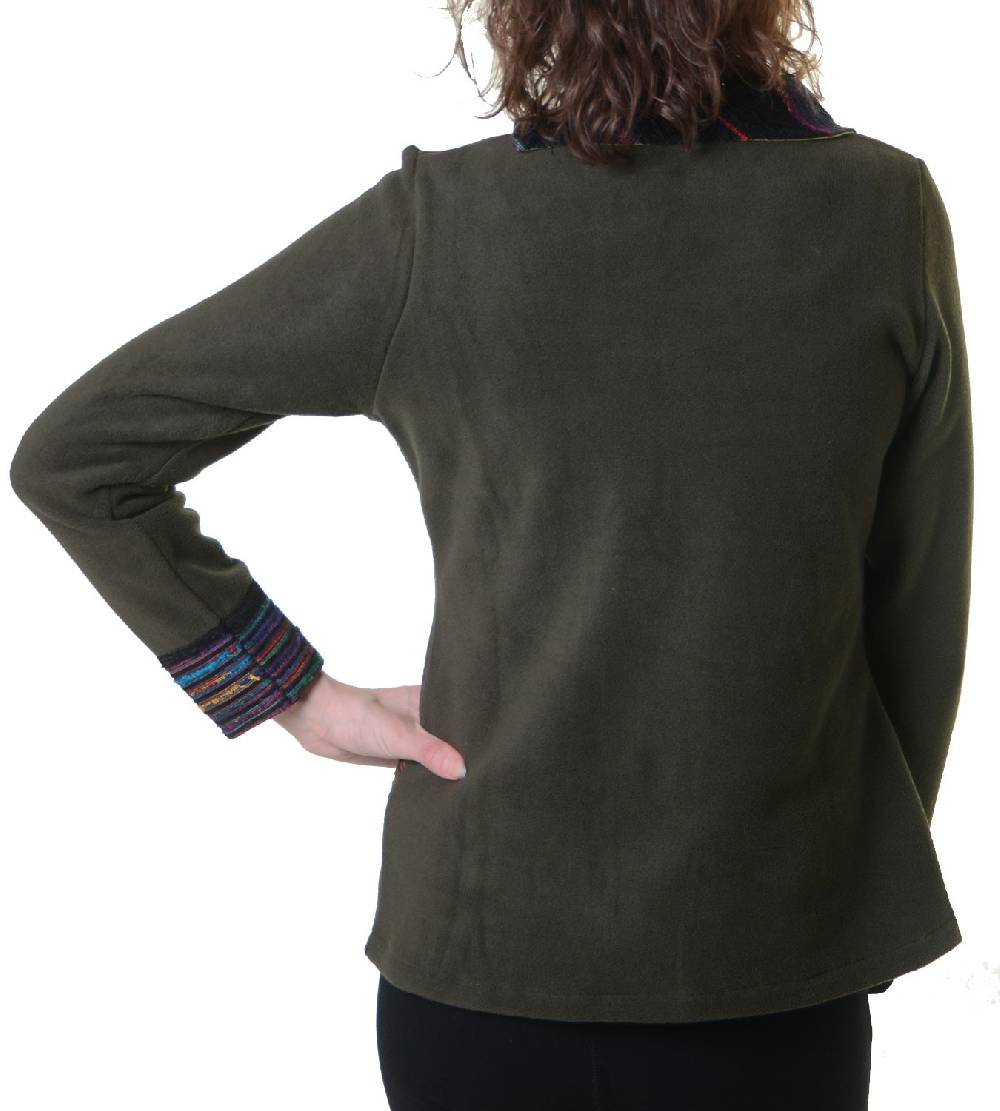 Kunst Und Magie Fleecepullover mit Blumenmustern und auffälligem Baumwoll-Kragen - Damen Oberteil Hippie Goa Boho Überzieher Online Shopping