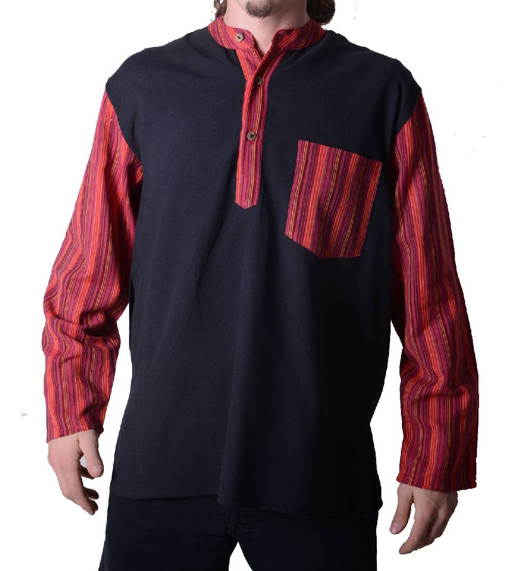 Kunst Und Magie Baumwoll Herrenhemd Kurtha Baja Nepal - Fischerhemd Überzieher Zeitlich begrenztes Angebot
