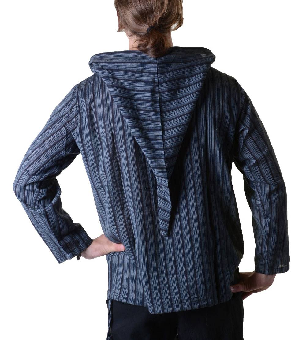 Kunst Und Magie Gestreiftes Fischerhemd Kurtha Überzieher Hemd Poncho Mittelalter mit Zipfelkapuze Neuheiten