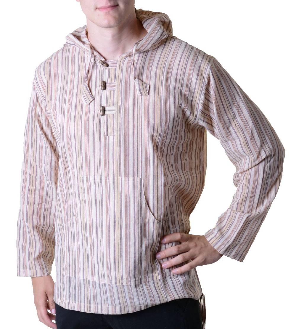 Kunst Und Magie Gestreiftes Fischerhemd Kurtha Überzieher Hemd Poncho Mittelalter mit Zipfelkapuze Neuheiten