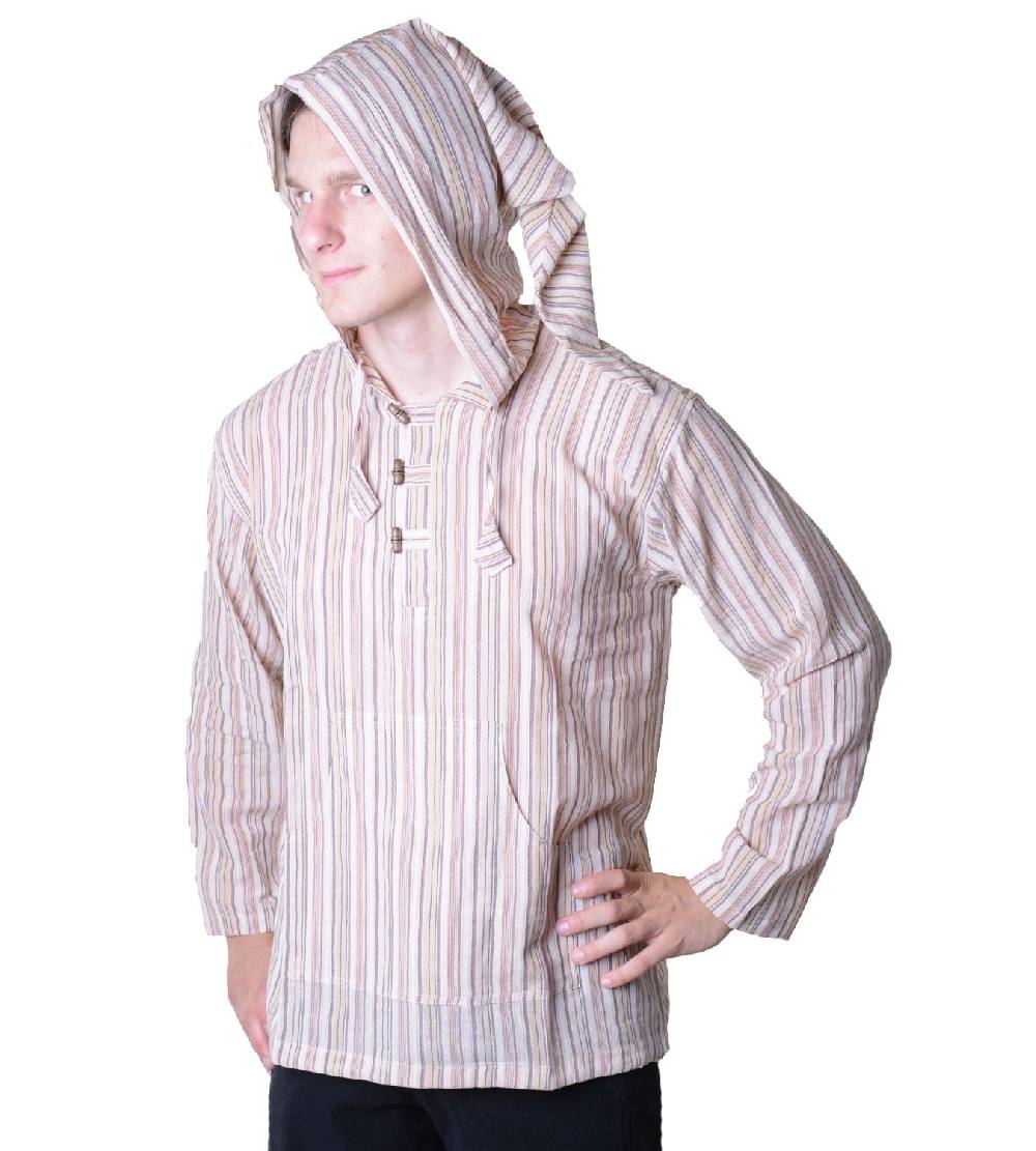 Kunst Und Magie Gestreiftes Fischerhemd Kurtha Überzieher Hemd Poncho Mittelalter mit Zipfelkapuze Neuheiten