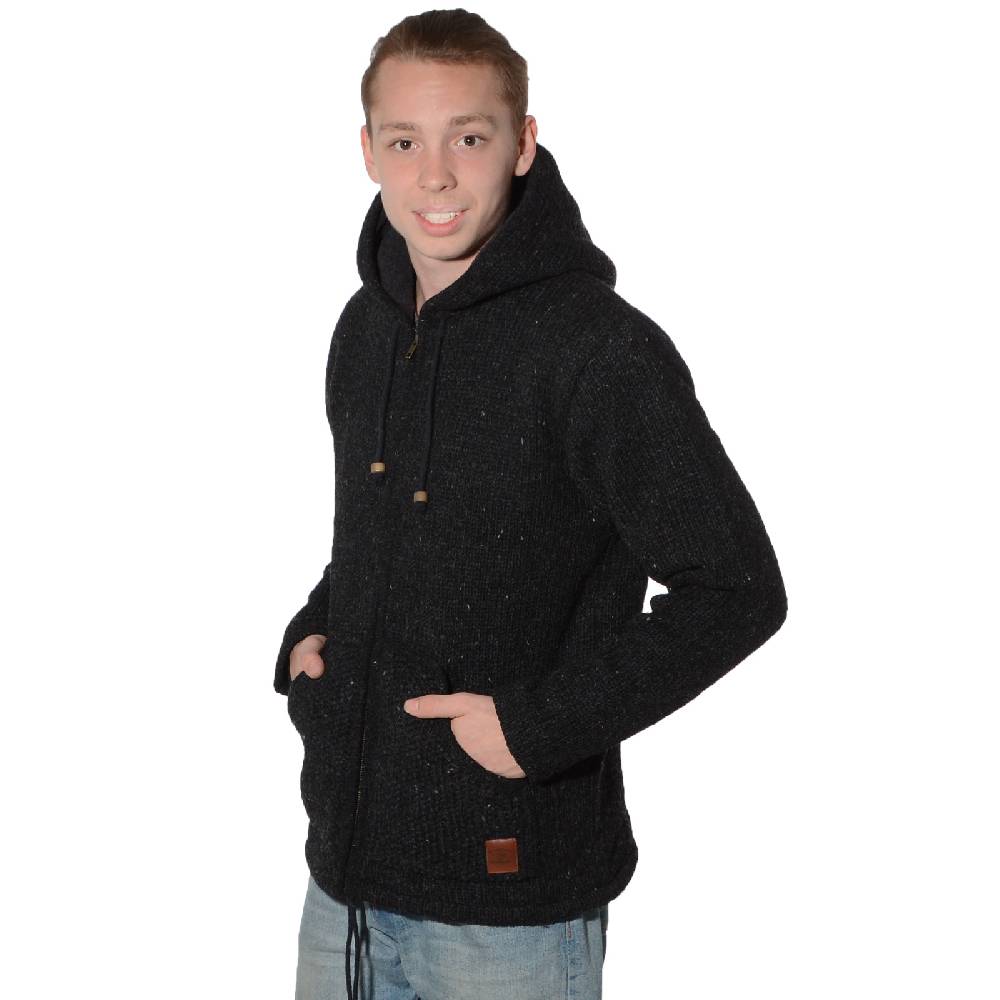 Kunst Und Magie Herren Strickjacke Wolle Jacke mit warmen Fleecefutter Kapuze Schafs Schurwolle Kauf eins, bekomm eins gratis