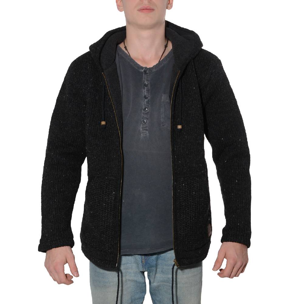 Kunst Und Magie Herren Strickjacke Wolle Jacke mit warmen Fleecefutter Kapuze Schafs Schurwolle Kauf eins, bekomm eins gratis