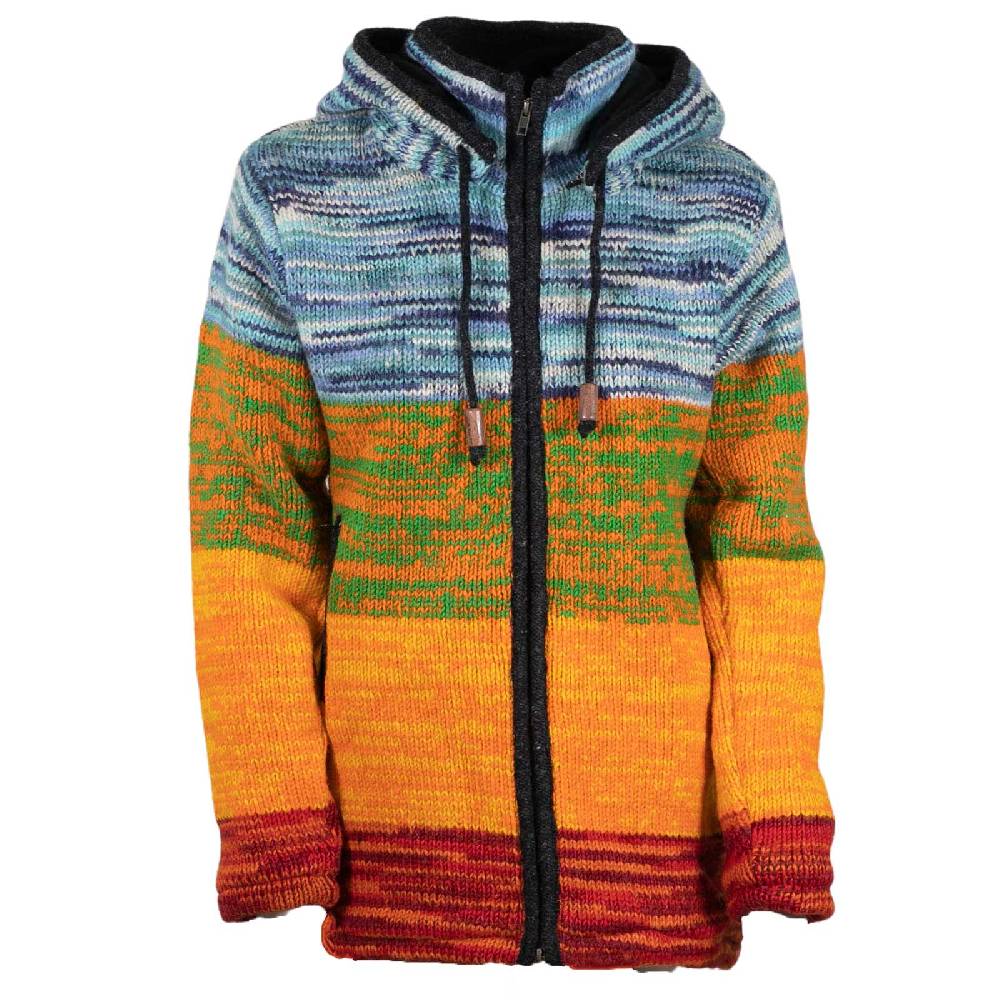 Kunst Und Magie Damen Strickjacke Goa Wolle Jacke mit abnehmbarer Zipfelkapuze Fleecefutter Rainbow VIP-Rabatte