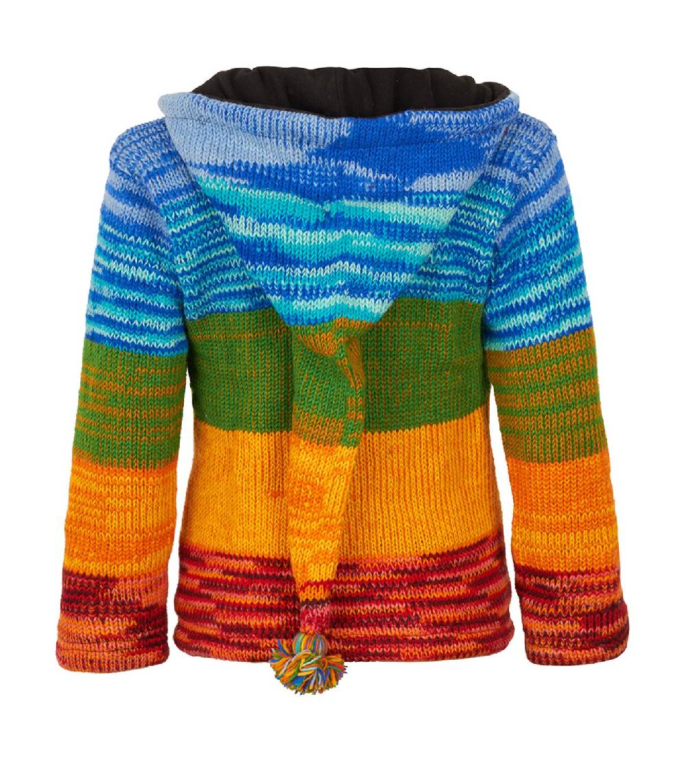Kunst Und Magie Damen Strickjacke Goa Wolle Jacke mit abnehmbarer Zipfelkapuze Fleecefutter Rainbow VIP-Rabatte
