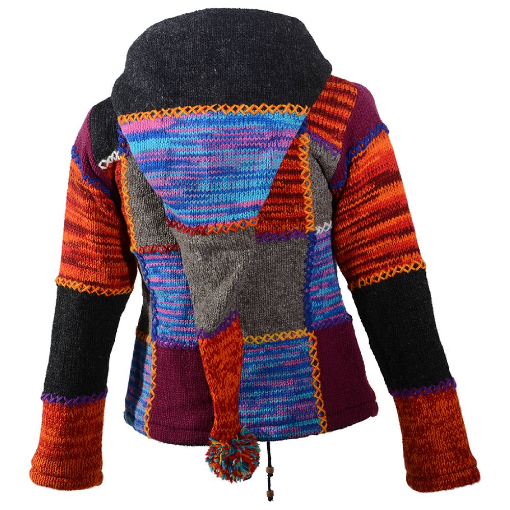 Kunst Und Magie Kunst und Magie Damen Bunte Patchwork Strickjacke mit Zipfelkapuze Super Sparpreis