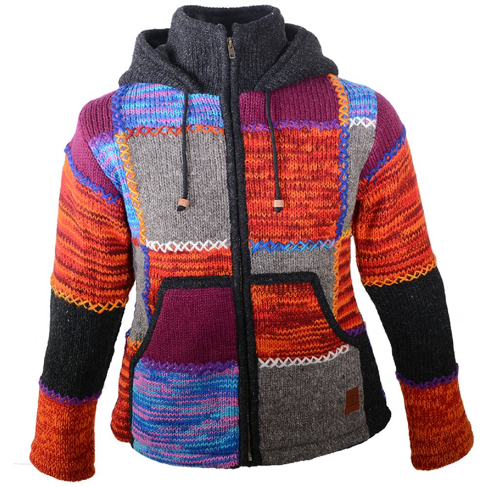 Kunst Und Magie Kunst und Magie Damen Bunte Patchwork Strickjacke mit Zipfelkapuze Super Sparpreis