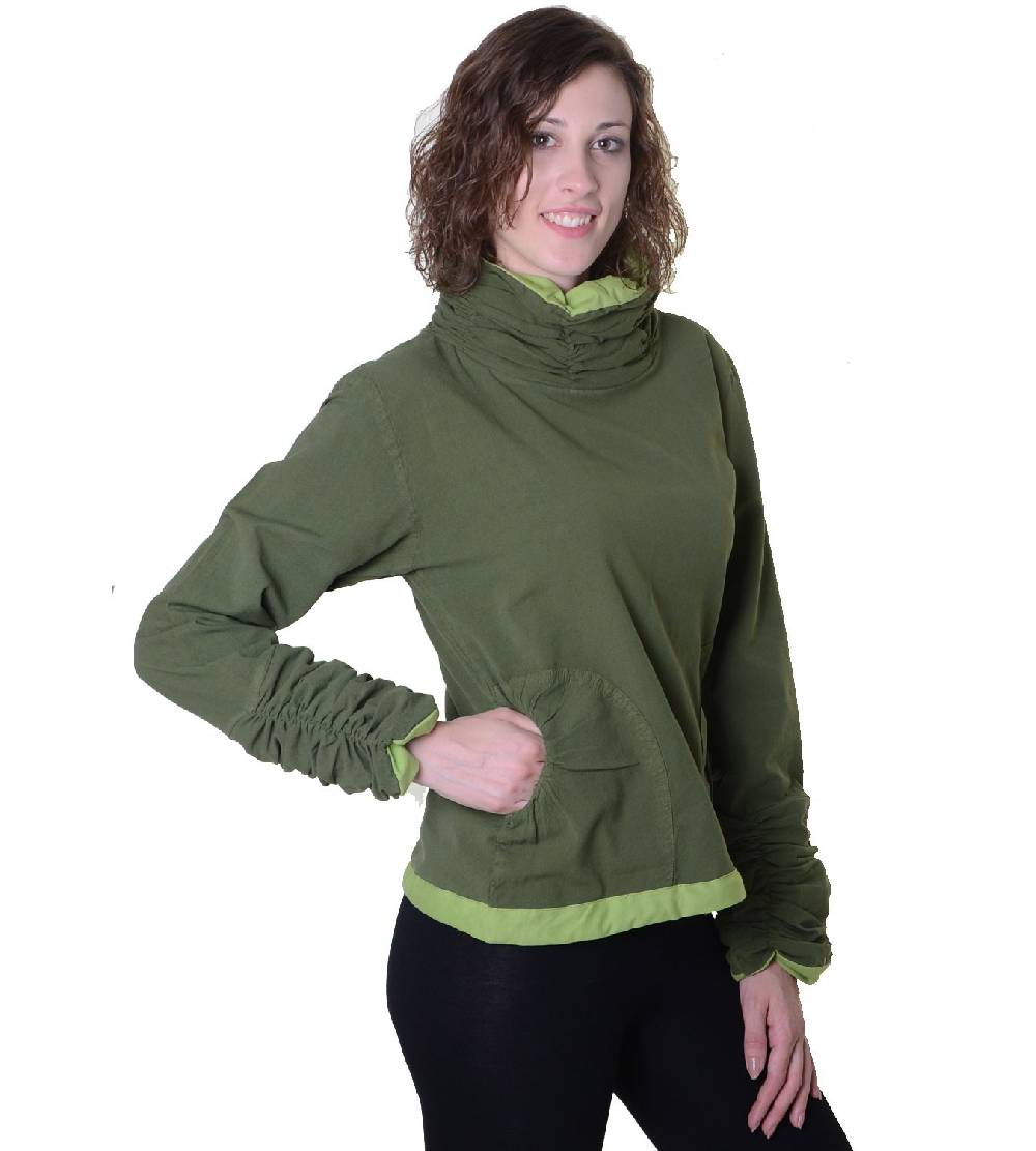 Kunst Und Magie Damen Pullover aus Baumwolle im Rollkragen Rüschen-Look - Hippie Oberteil Letzte 2 Tage