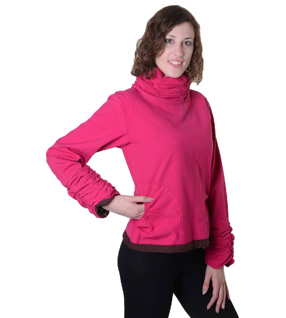 Kunst Und Magie Damen Pullover aus Baumwolle im Rollkragen Rüschen-Look - Hippie Oberteil Letzte 2 Tage