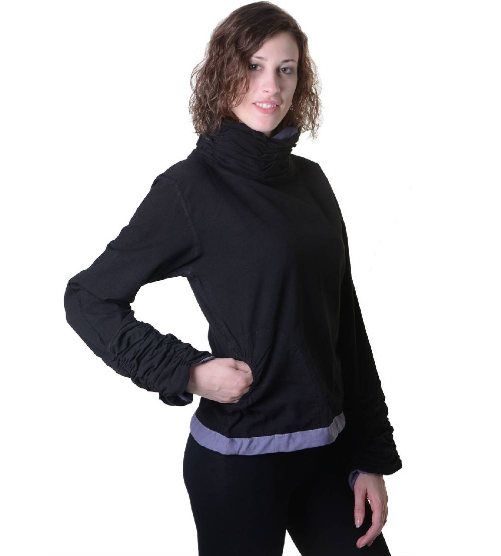 Kunst Und Magie Damen Pullover aus Baumwolle im Rollkragen Rüschen-Look - Hippie Oberteil Letzte 2 Tage