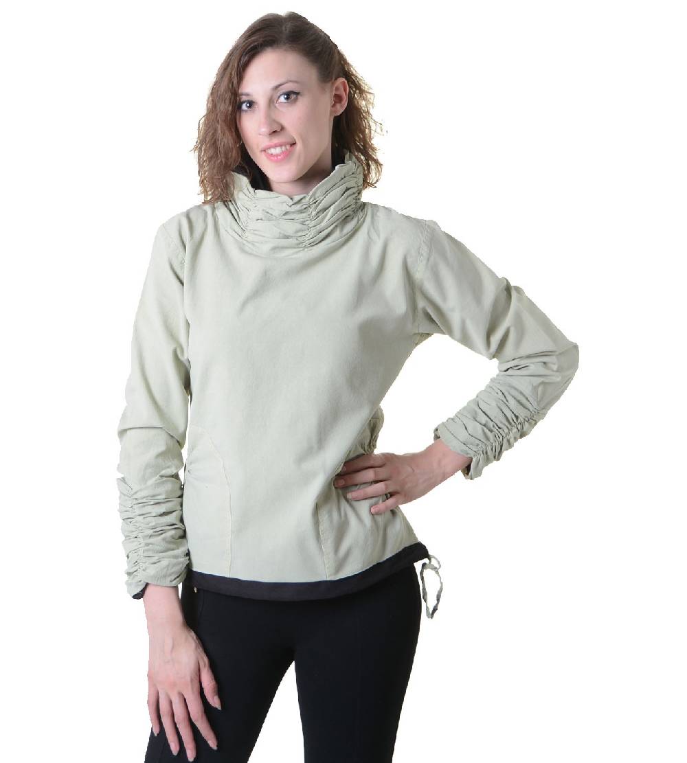 Kunst Und Magie Damen Pullover aus Baumwolle im Rollkragen Rüschen-Look - Hippie Oberteil Letzte 2 Tage